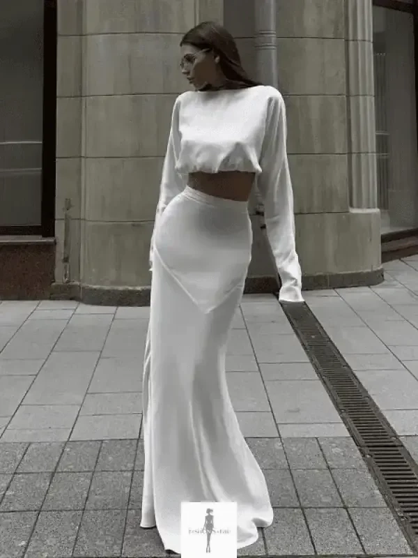 Crop Top With High Waist Long Skirt Set Dream Core Outdoor Pants