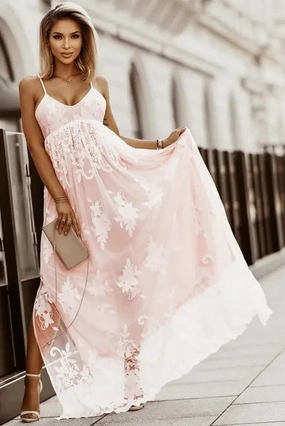 Floral Crochet Lace Ruffled Maxi Dress Travel Ready