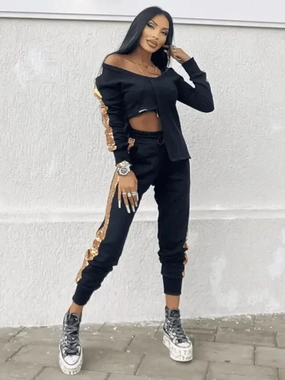 Irregularity Tops & Elastic Waist Pants Flexible Use