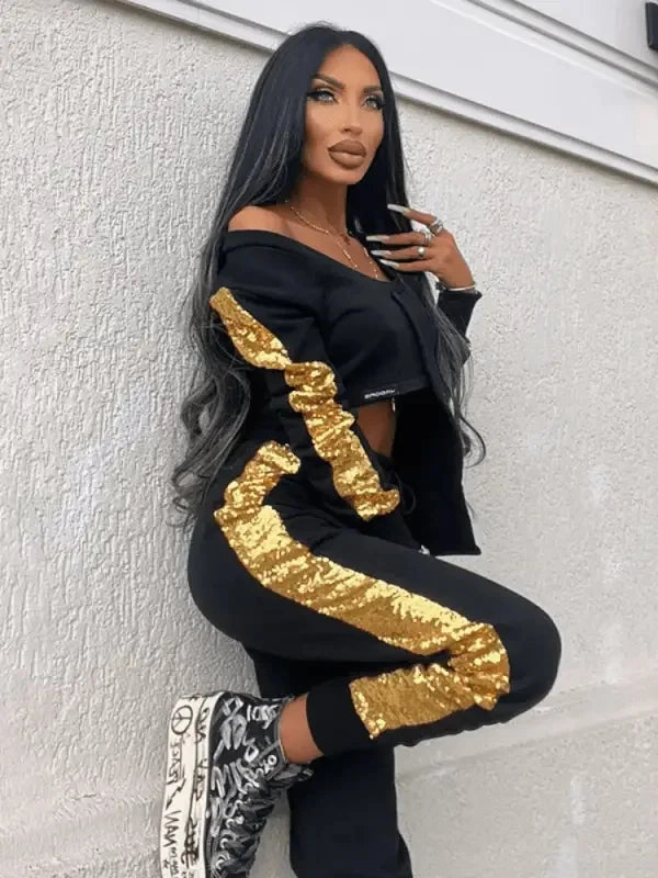 Irregularity Tops & Elastic Waist Pants Adjustable loop DoubleLayeredFabric