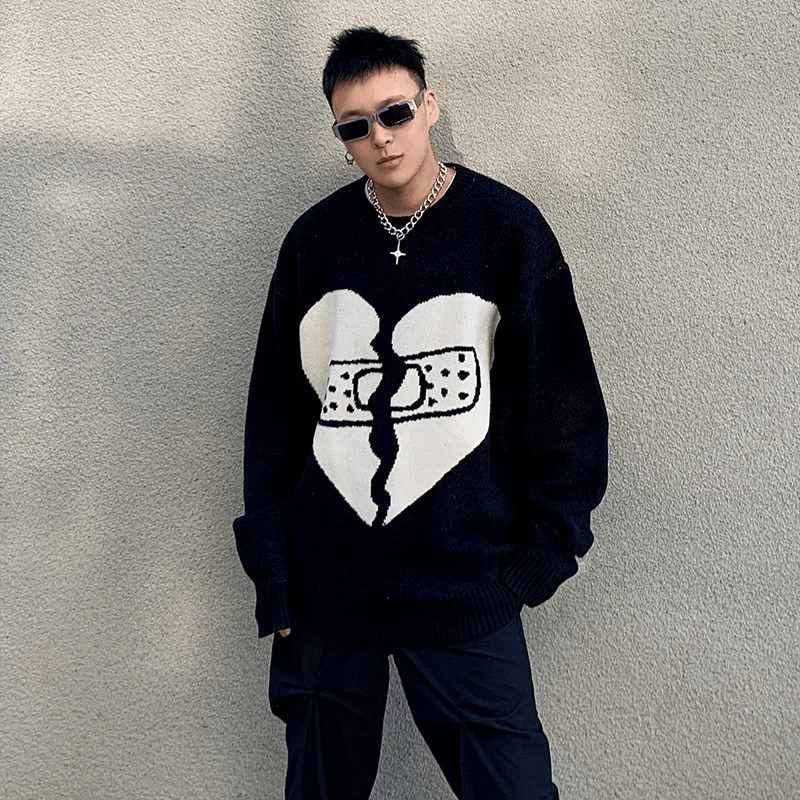 Japanese Lazy Sweater Men'S Band-Aid Small Neckline Jacket Designer