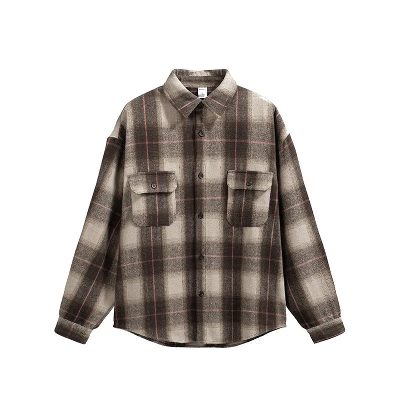 Layered Hem Reinforcement CrewNeck Japanese-style Retro Suede Workwear Shirt Coat