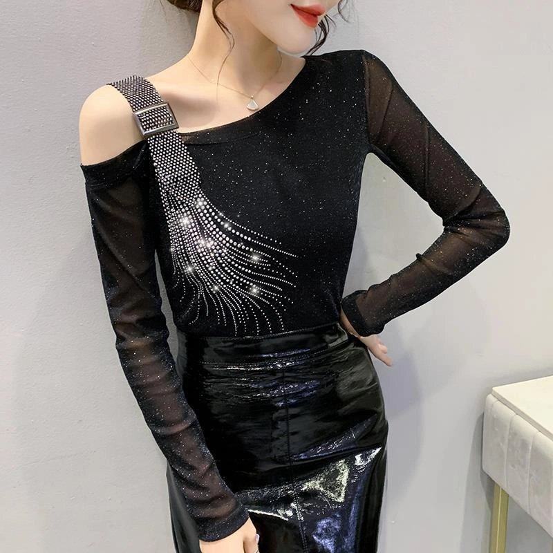 Casual Elegance Modern Fit Klein Blue T-shirt Women's Small Shirt Design Bottoming Off-the-shoulder Top