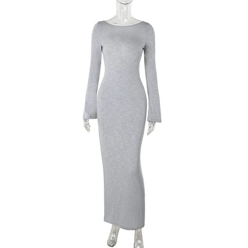 Knitted Backless Lace Up Slim-fit Long Sleeve Dress Women Minimal Fit
