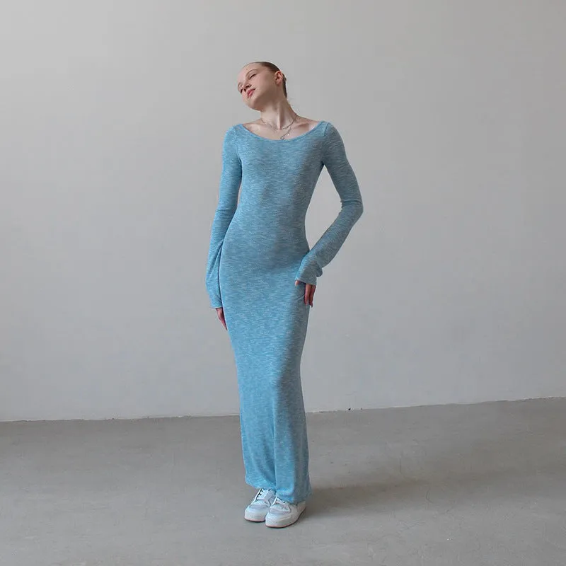 Trendy Piece Zip Ease Knitted Backless Lace Up Slim-fit Long Sleeve Dress Women