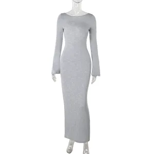 Knitted Backless Lace Up Slim-fit Long Sleeve Dress Women Minimal Fit