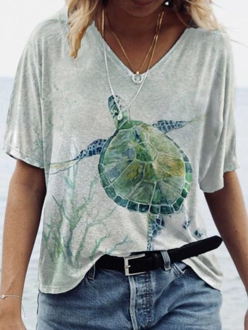 Ladies' New Explosive Style Abstract Painting Tortoise Print Short Sleeve T-shirt Sporty essentials