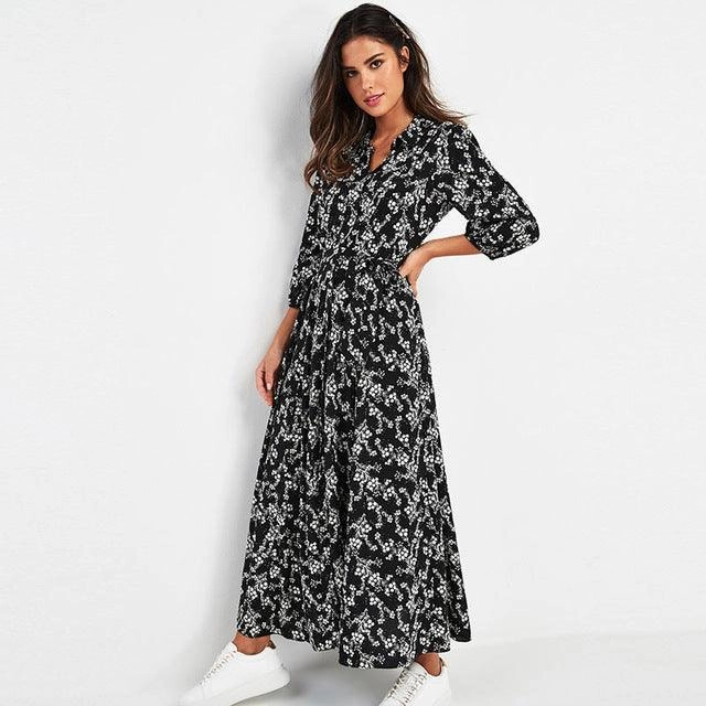 Ladies Chiffon Dress with Printed Long Sleeves and Pockets Fresh Palette
