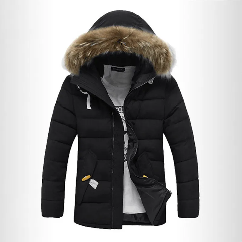 Daily Wear 2021 Winter Fur Collar Cotton-Padded Jacket Men'S Korean Style Slim Mid-Length Men'S Student Padded Jacket and Velvet Thick Hooded Jacket