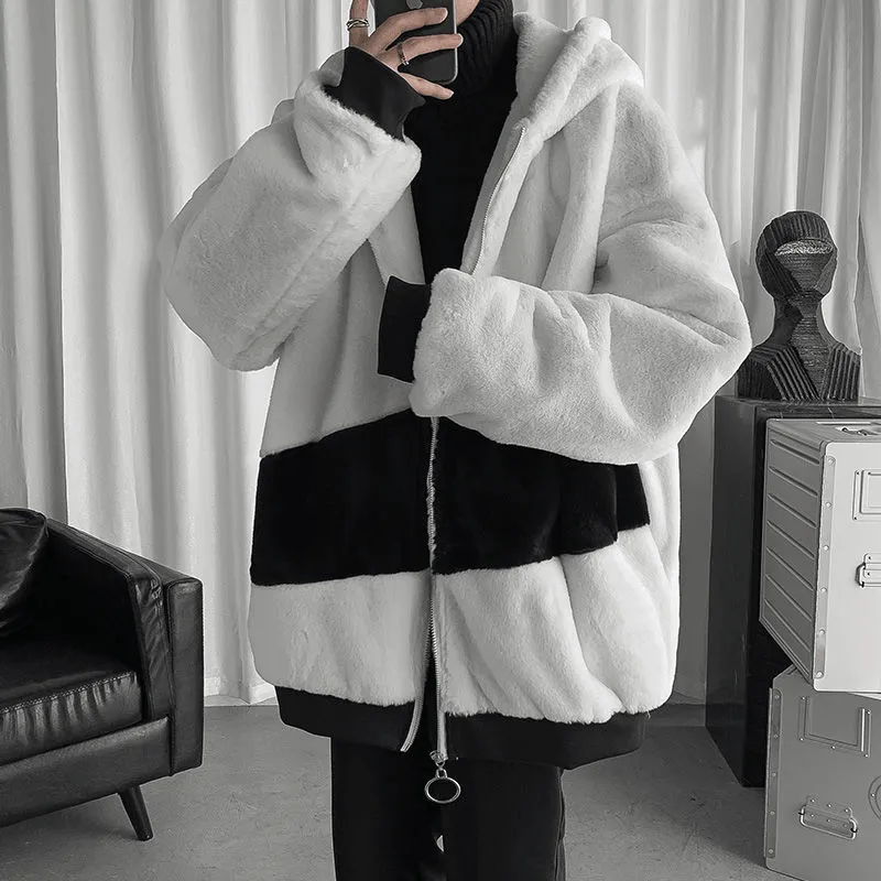 Lamb Velvet Jacket Men'S Winter plus Velvet Thick Padded Coat High Visibility Trims