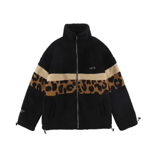 HypoallergenicInnerLayer Lamb Wool Coat Men'S Color Matching Leopard Print Loose and Thick to Keep Warm