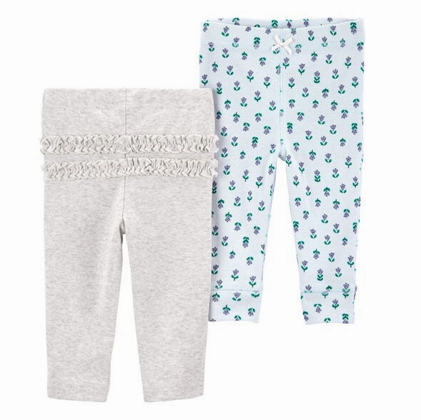 LayeredDurability Layered Collar Baby Girls' 2-Pack Gray Floral Leggings 1R037610-999