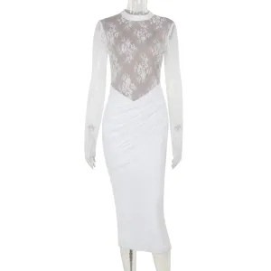 Vintage Style Resort Ready Slim Lace Long Sleeve Dress Women