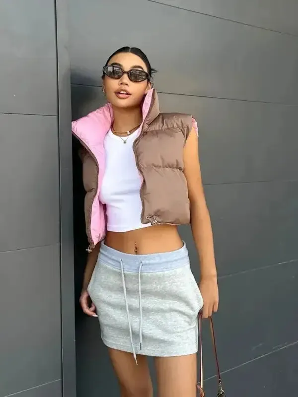 Zip Up Reversible Vests Relaxed Fashion CrossBackStructure