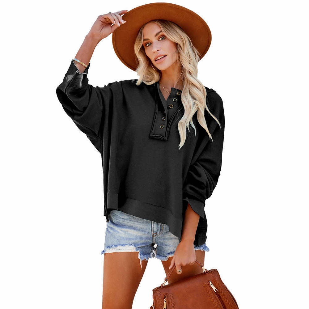 Semi Formal Relaxed Look Leisure Loose Patchwork Drop-shoulder Long-sleeve Sweatshirt Women Winter Thicken Solid Color Hoodie