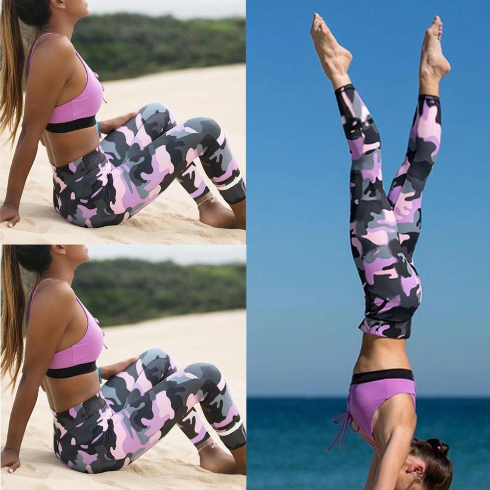 Suitcase Strap Women Pink Camouflage Yoga Leggings