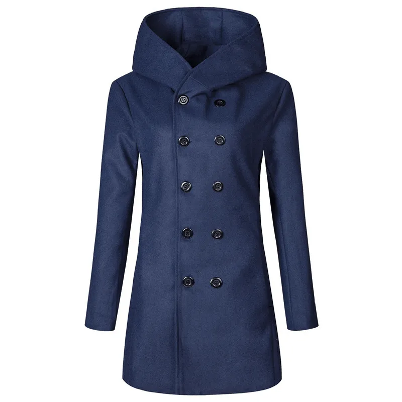 Easy Fit Men'S Solid Color Slim-Fit Hooded Woolen Coat