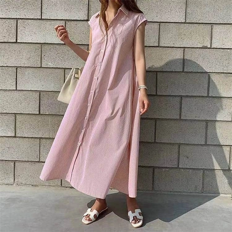 Air Touch Dressy Yet Comfortable Striped Oversized Women's Maxi Dress in Casual