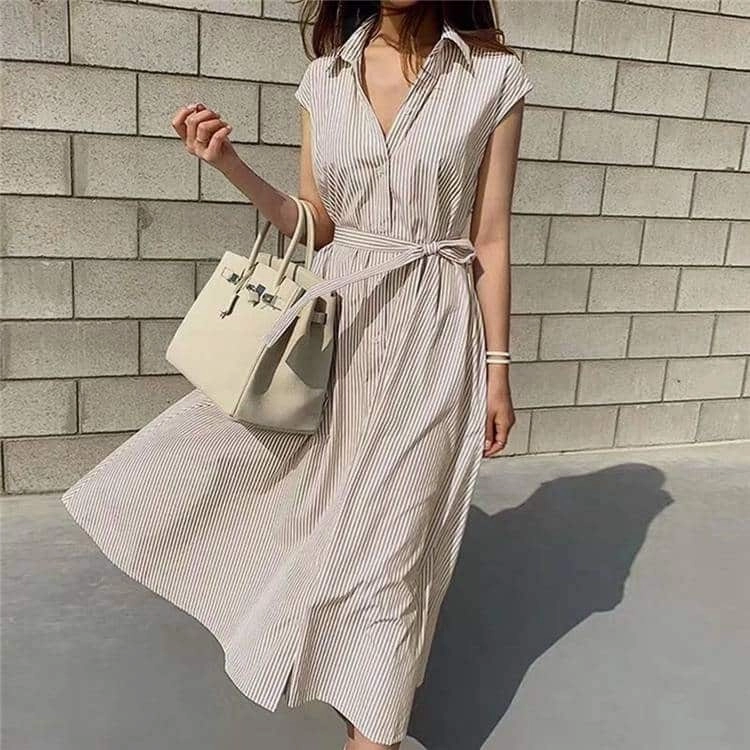 Striped Oversized Women's Maxi Dress in Casual Pure Vibes Smooth Surface
