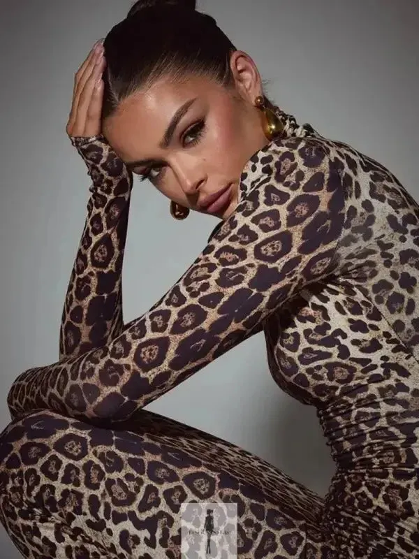 Leopard Bodycon Maxi Dress TensionAdjustedWaistband