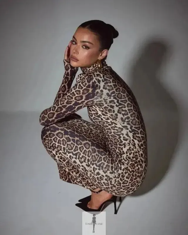 LightweightInsulation Leopard Bodycon Maxi Dress
