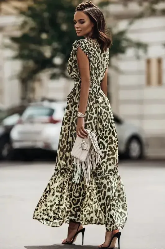 Leopard Maxi Dress ComfortWaistband Stylish Fashion