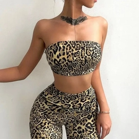Easy Fit Design Leopard Pants Sports Top