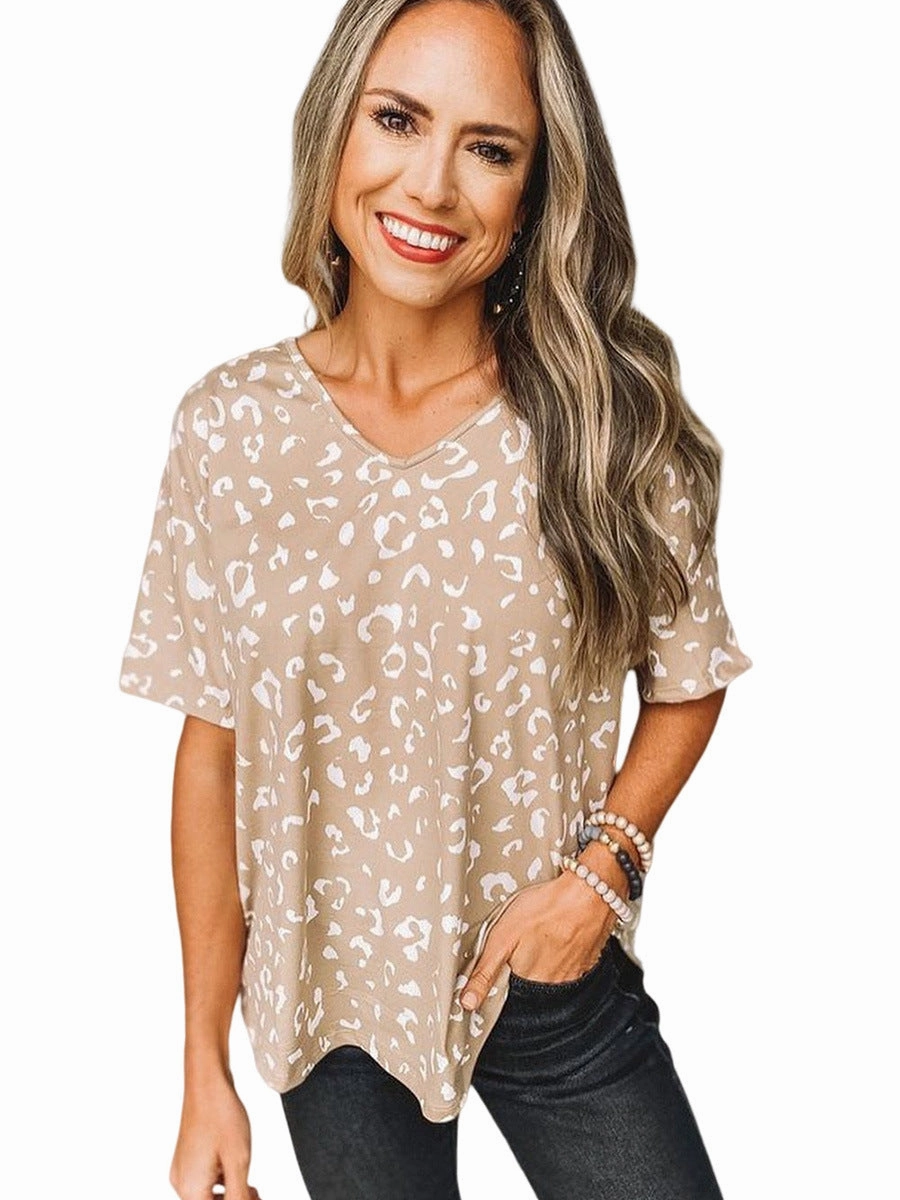 Leopard Print Short Sleeve Casual Thin Loose Top Go-To Look