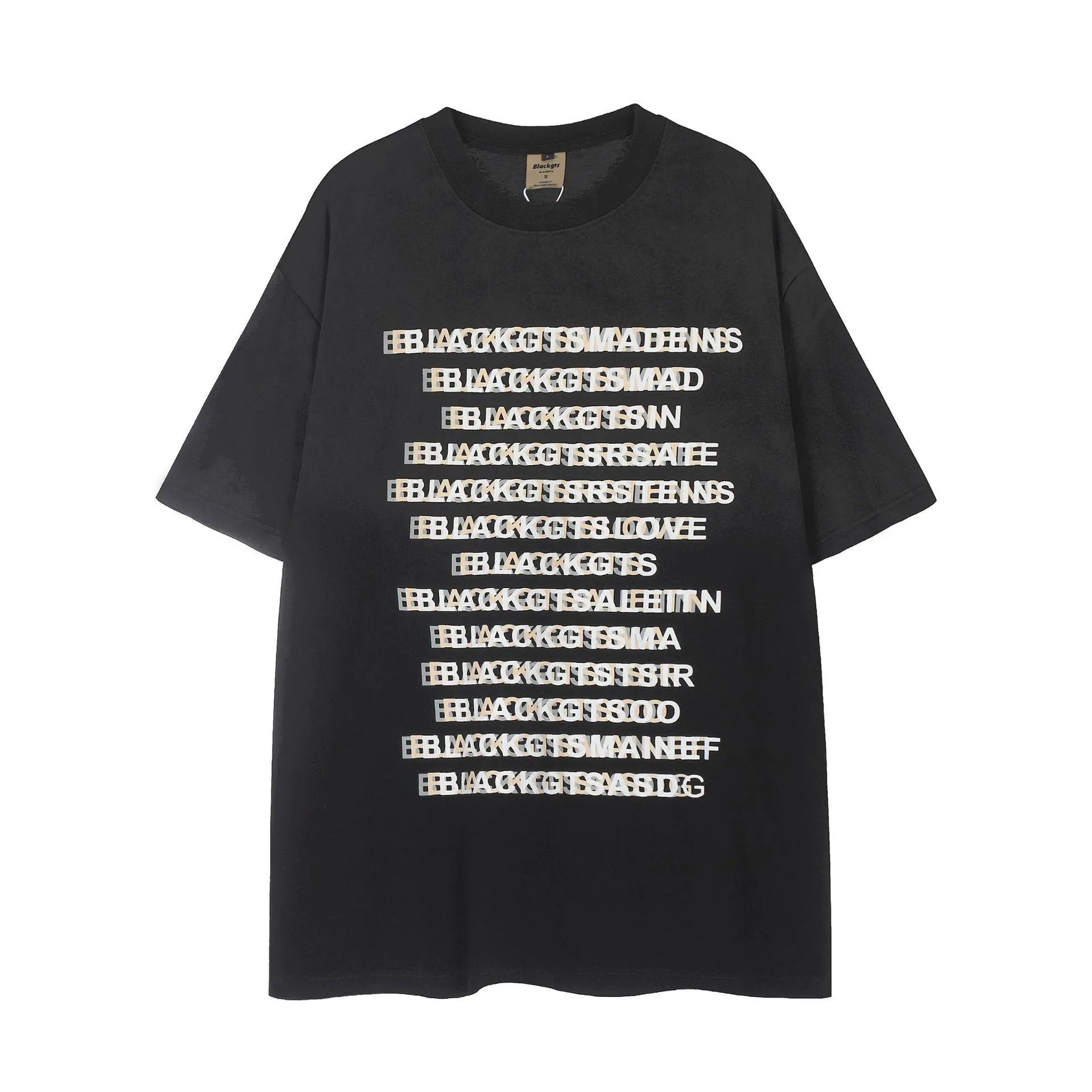 Letter Gradient Washed Old Cotton Short-sleeved T-shirt Button Down Collar