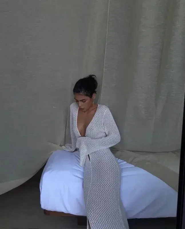 Sporty Jacket See through knit beach boho maxi dress