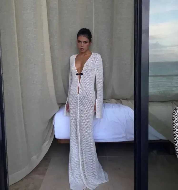 NonRestrictive Fit See through knit beach boho maxi dress