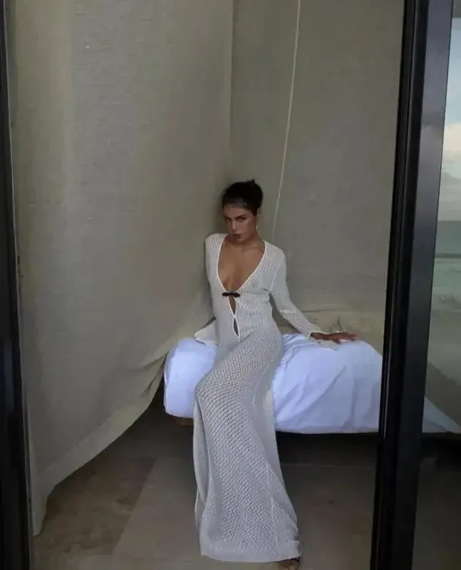 ThermalRegulation See through knit beach boho maxi dress