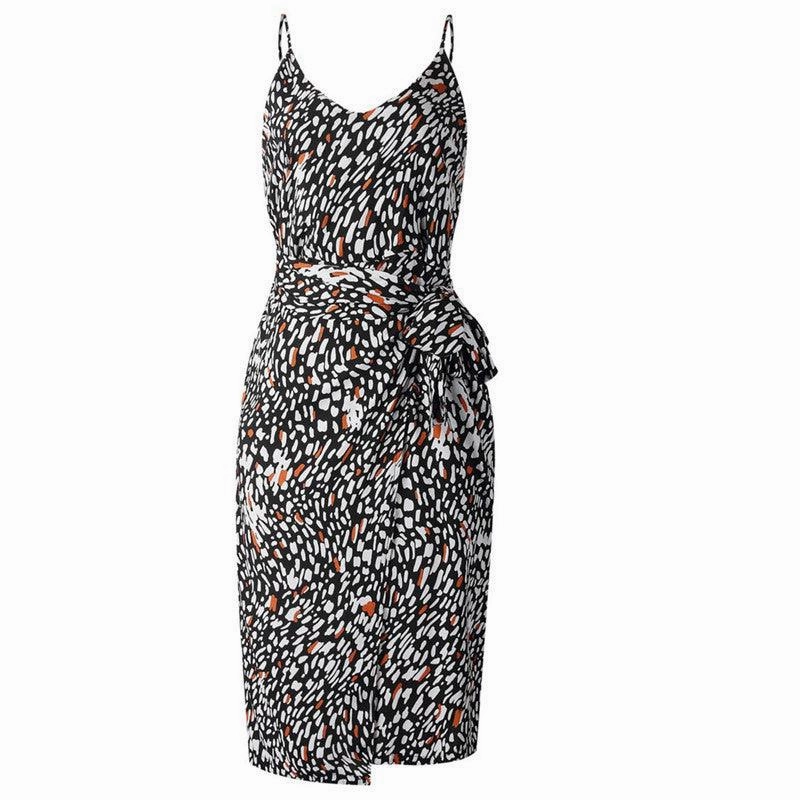 Dress women's medium length printed split suspender skirt Magnetic-Closure Comfy and Relaxed