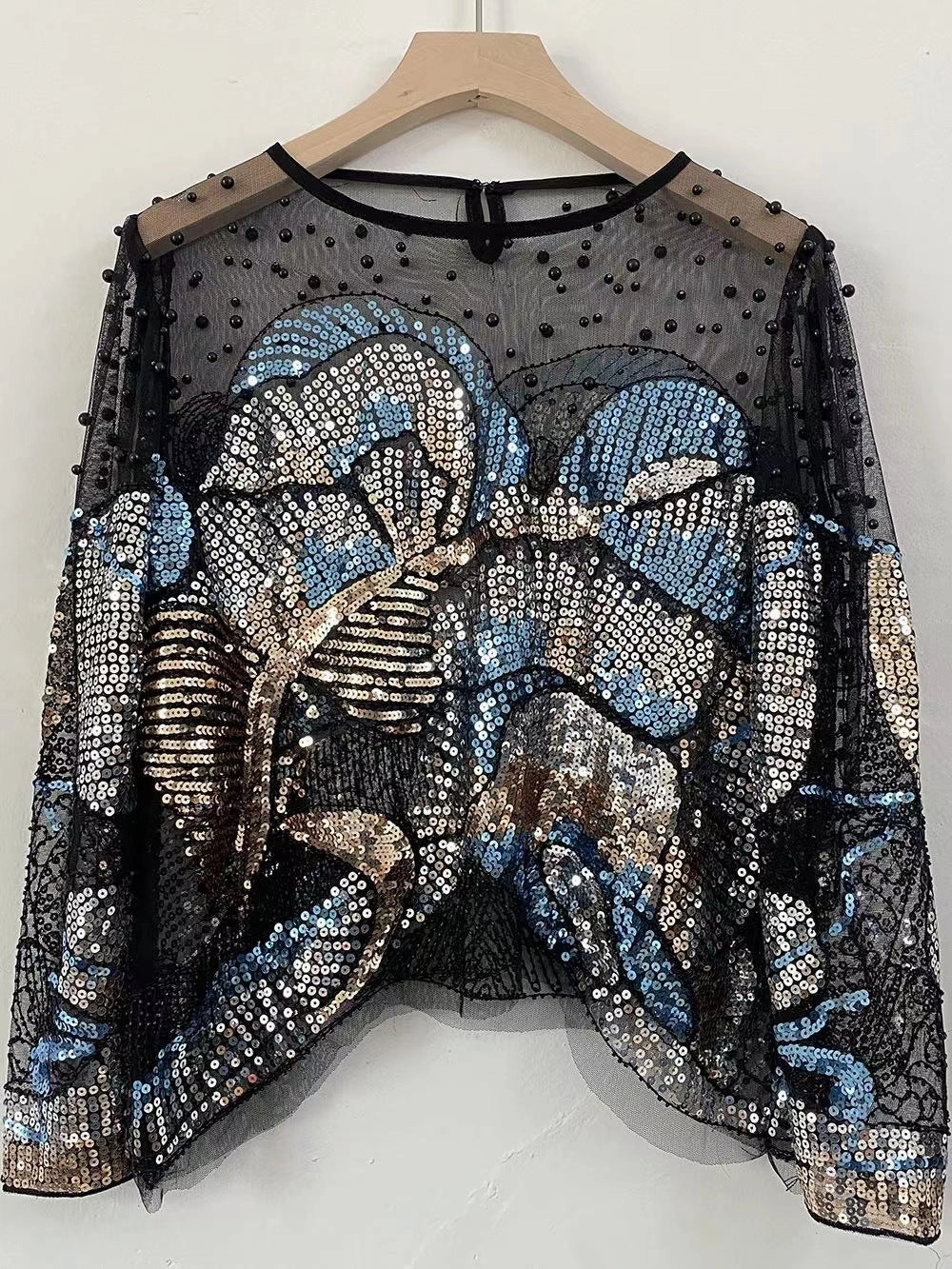All-Weather Ready Light Luxury Beaded French Fashion Versatile Handmade Sequin Top