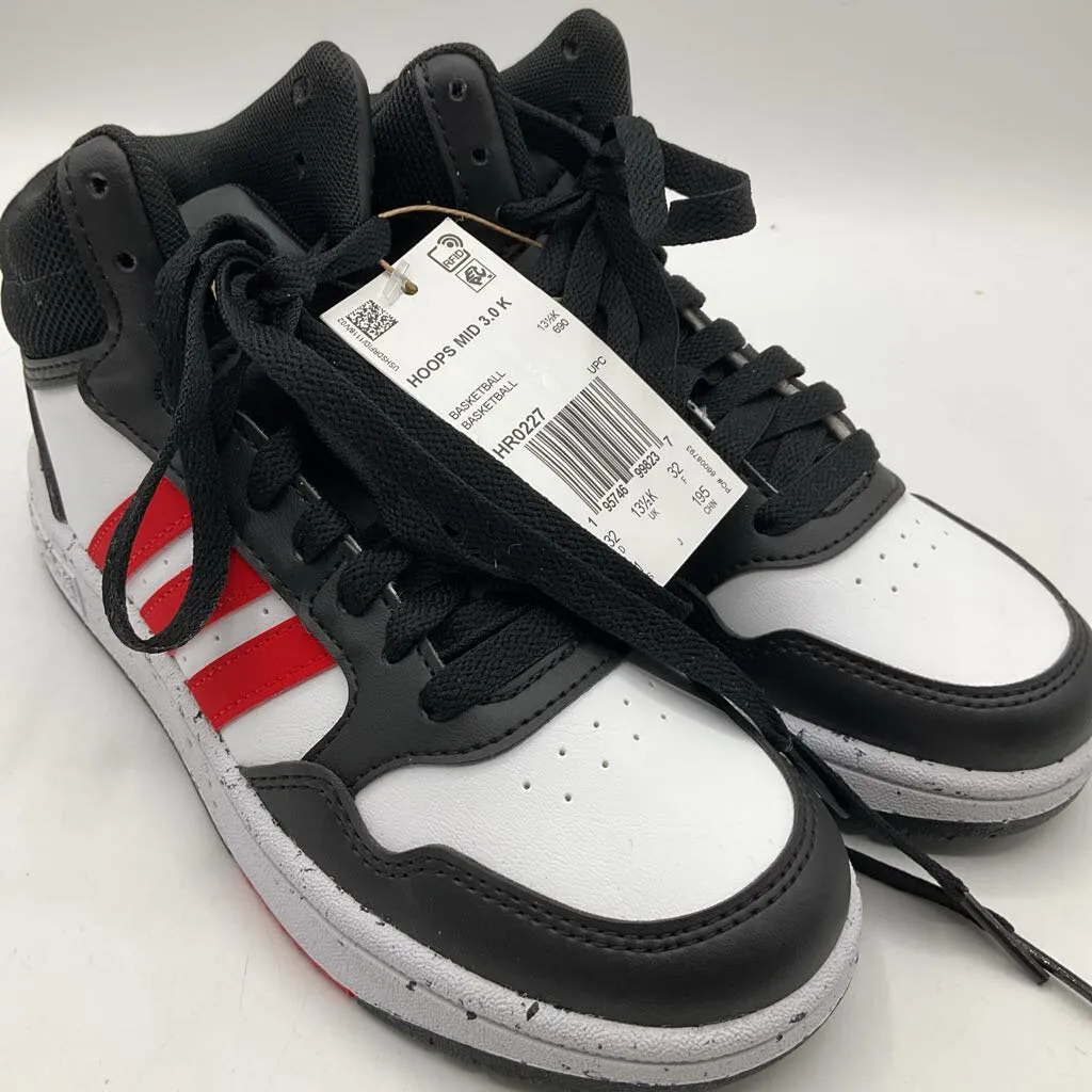 Secure Design Size 1Y: Adidas Hoops Mid 3.0K Black White Red Lace Up High Top NEW