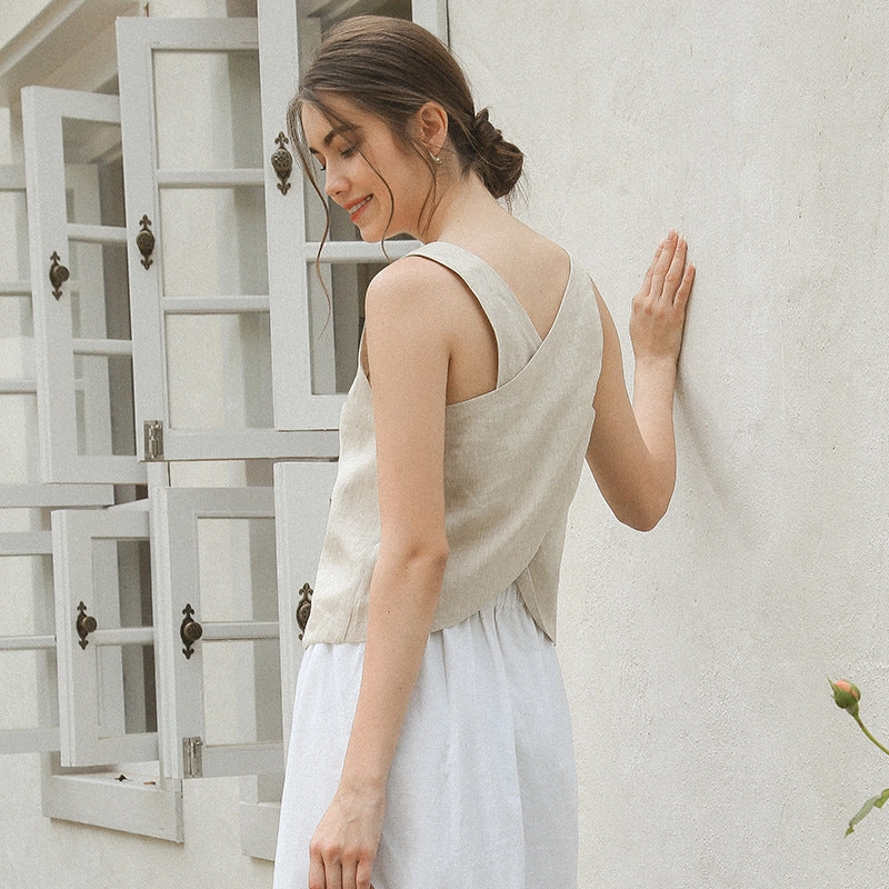 Commuter's All Matching Back Cross Slimming Top Stylish Detail