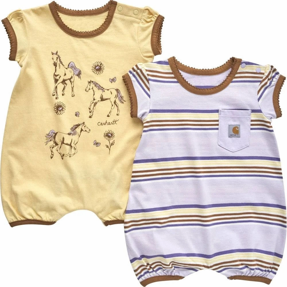 Baby Girls' 2-Piece Short-Sleeve Horse Romper Set CG9878 Fray Resistant Edges