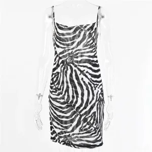 Zebra Print Dress with Spaghetti Straps NoiseFreeFabric