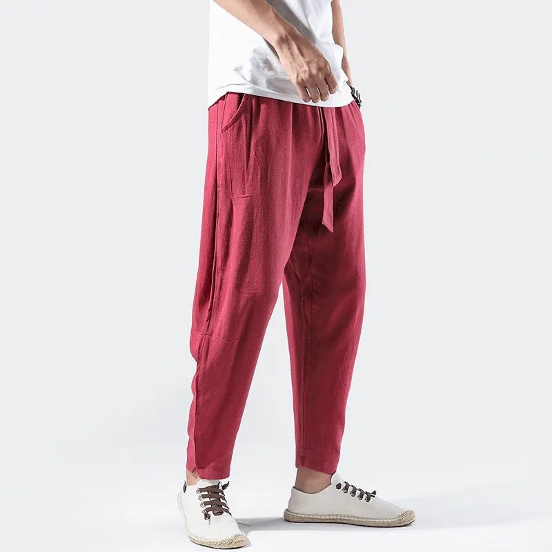 Linen Pants Chinese Style Casual Loose Large Size Harem Pants Smart Utility Chic Vibe