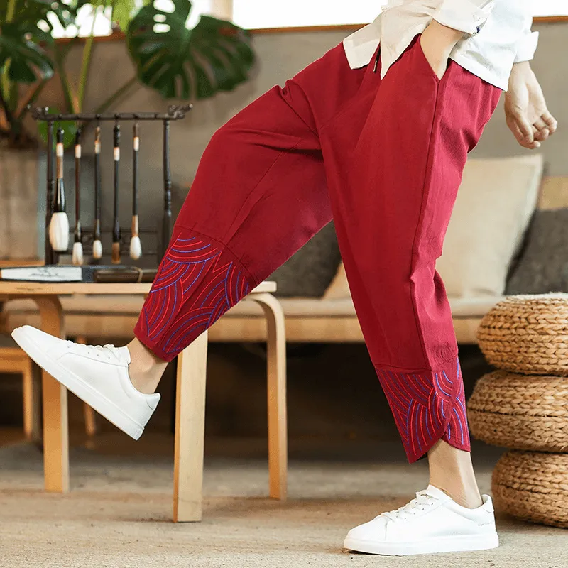 Cozy And Stylish Linen Solid Color Mid-Waist Loose Fashion Straight-Leg Pants