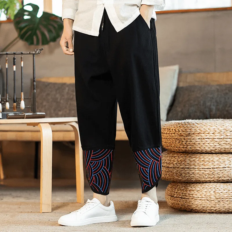 AdjustableTabs Flattering Cut Linen Solid Color Mid-Waist Loose Fashion Straight-Leg Pants