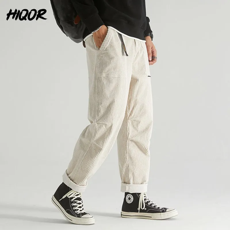 Loose Corduroy Male Cargo Pants HighStrength Threadwork