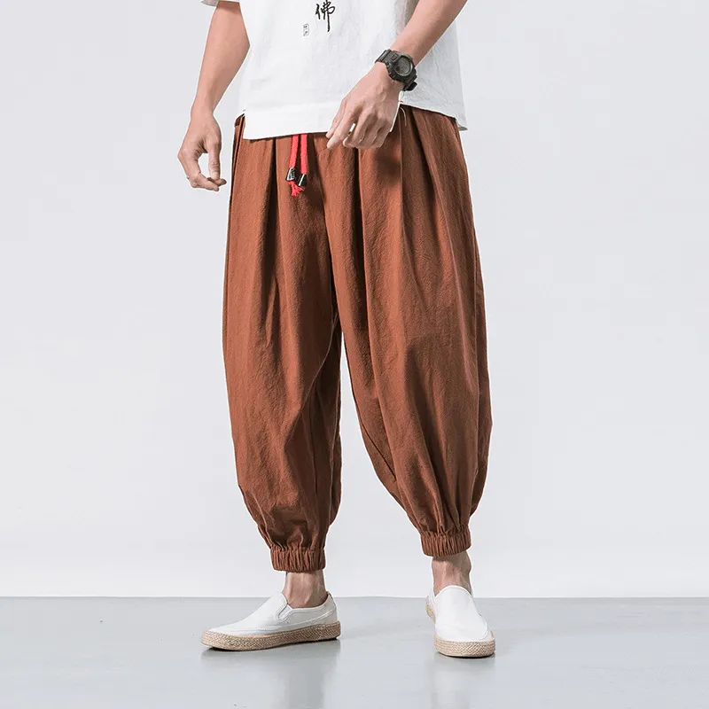 Loose Cotton Linen Trousers Men'S Wide-Leg Pants Harlan Feet Pants All Fit