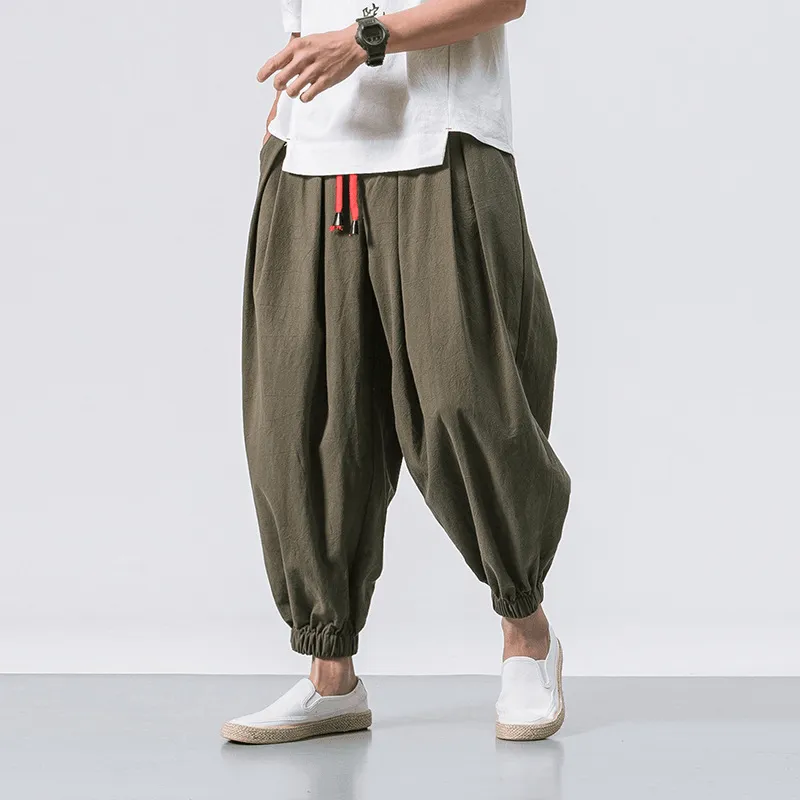 Breathable mesh lining Chilly Day Layers Loose Cotton Linen Trousers Men'S Wide-Leg Pants Harlan Feet Pants