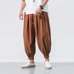 Soft Support Loose Cotton Linen Trousers Men'S Wide-Leg Pants Harlan Feet Pants