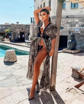 Geometric-Shapes Loose Leopard Beach Dress