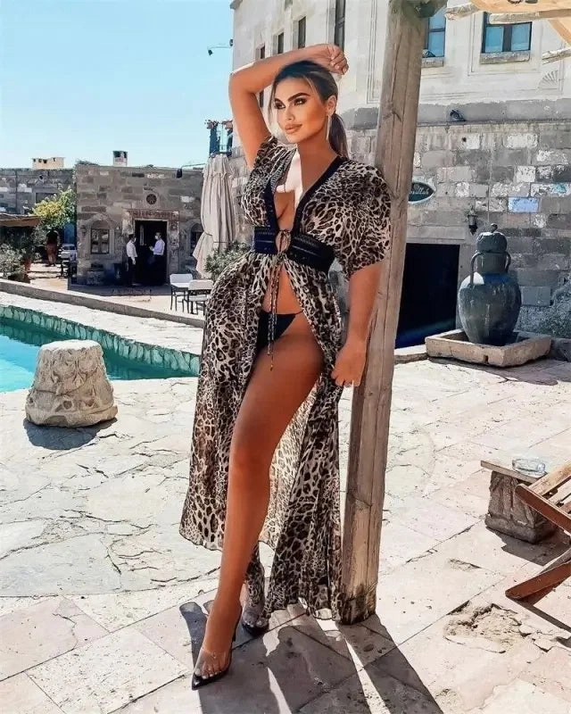 Geometric-Shapes Loose Leopard Beach Dress