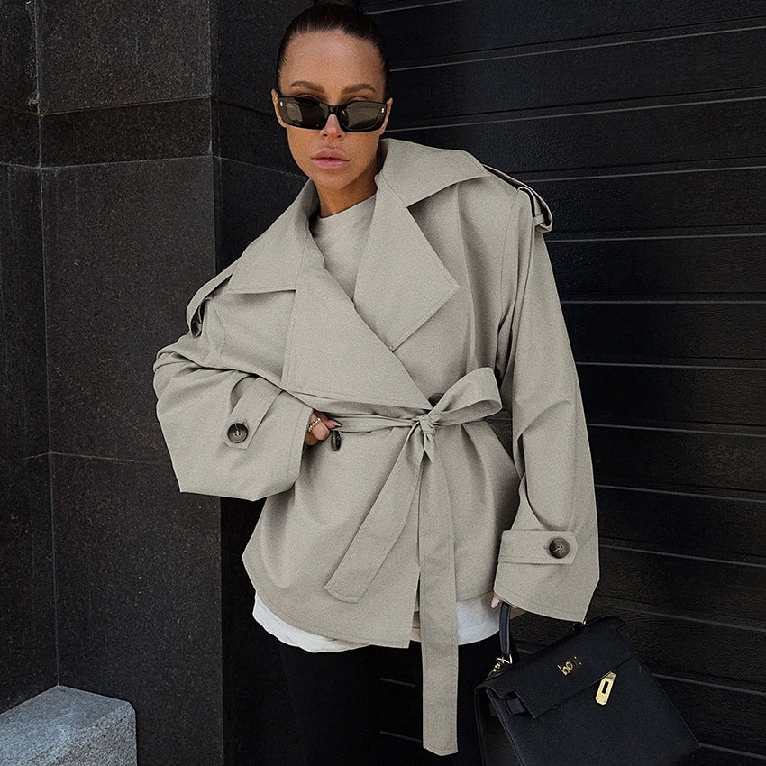Loose Waistband Long Sleeve Trench Coat Casual Jacket Heavy Duty Zippers