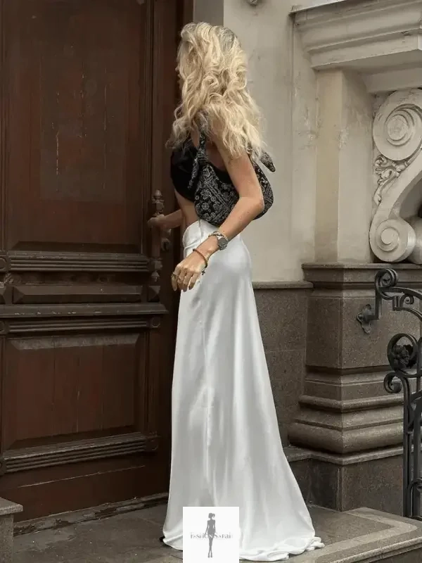 Loose White Satin Skirt Silk Shine