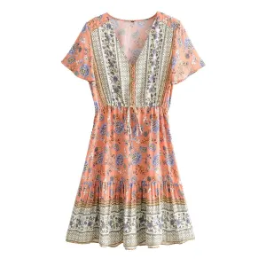 Sharp Profile Classic knee-length dress Lover V-Neck Women's Mini Dress with Short Sleeves